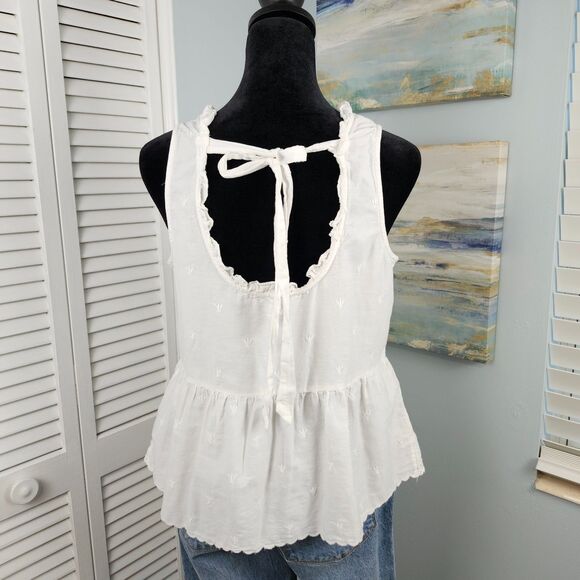 LOFT Top – White Cotton Peplum Sleeveless Tie Back Resortwear SP/XSP - Picture 4 of 7